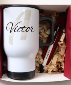 Ybox con taza termica y lapicero, ambos personalizados, un regalo ideal para diferentes profesiones
